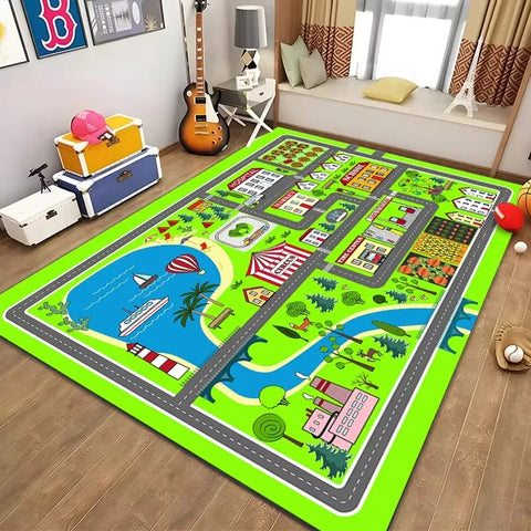 Children’s Educational City Life Playmat Rug Road Traffic System Carpet for Bedroom Playroom Fun Learning Floor Mat Safe Kids