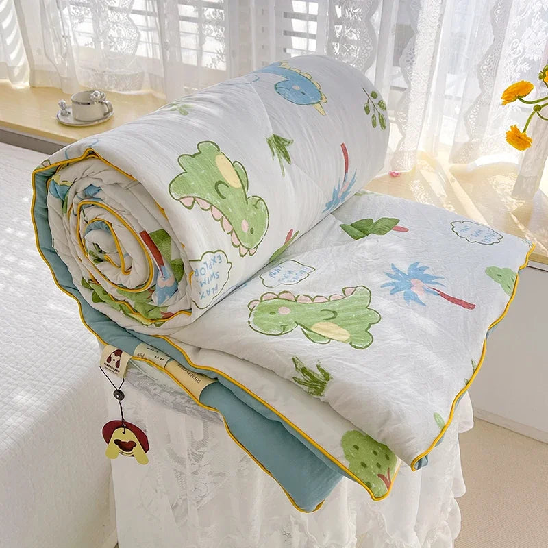 Washed Double Gauze Spring Summer Quilt Queen Grade A Lightweight Comforter Soya Fibre Filling Soft Breathable Summer Blanket