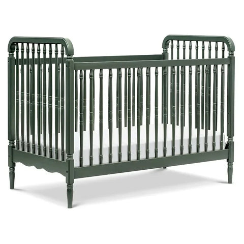 Namesake Liberty 3-in-1 Convertible Spindle Crib with Toddler Bed Conversion Kit in Forest Green, Greenguard Gold Certified