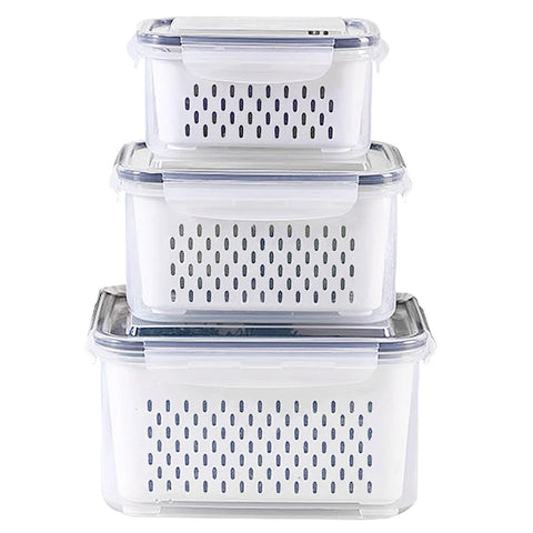 Fruit Storage Containers for Fridge with Removable Colander, Airtight Food Storage Container, Dishwasher Safe Produce Saver