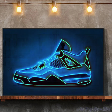 Neon Art Sneaker Shoes Canvas Painting Modern Wall Art Posters and Prints Fashion Sport Shoes Pictures for Boy's Room Home Decor