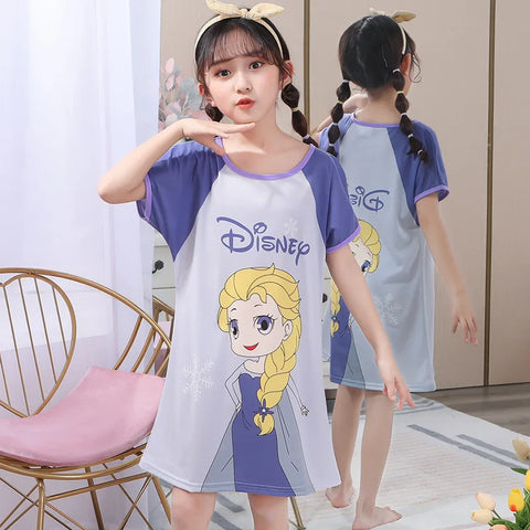 New Children's Nightdress Anna Elsa Dress Girls Clothes Minnie Cartoon Pajamas Girl Nightgown ShortSleeve Kids nighty Dress