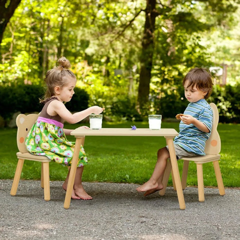 Wooden Kids Table and Chair Set, Waterproof Desktop Adorable Toddler Table Chairs Set with 2 Animal Chairs