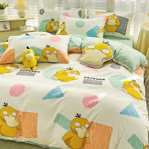 Pokemon Series Eevee Dragon 100% Cotton 4-piece set, Children's Cartoon 3-piece set of Sheet Pillowcase Quilt Cover
