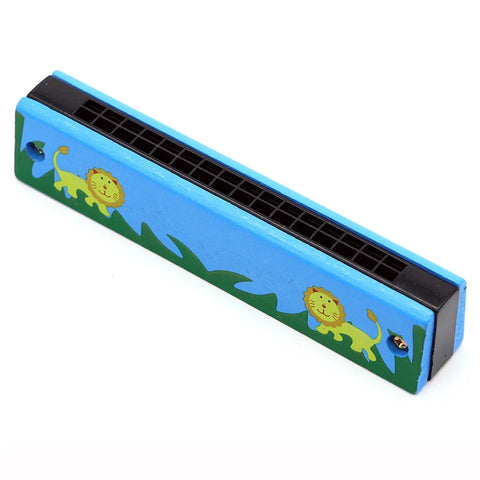 16-Hole Wooden Harmonica Cartoon Animals Painted Toy Musical Instrument Play Kids Early Educational Toys for Children Gifts