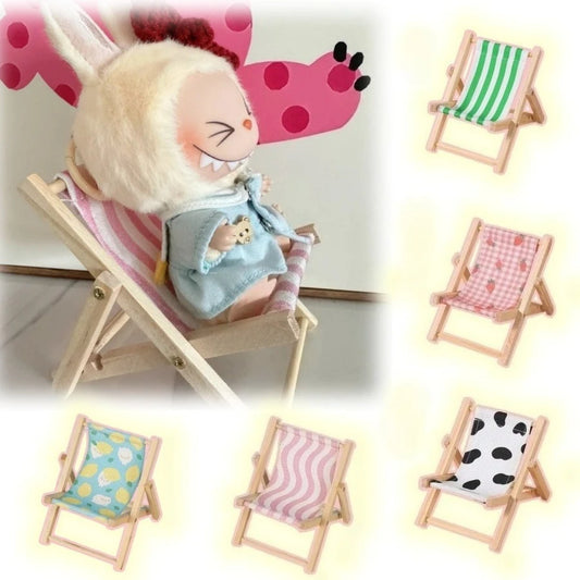 Cute Labubu Doll Chair Mobile Phone Holder & Summer Swimsuit Dress with Slippers Doll Shirt Sea Beach Style