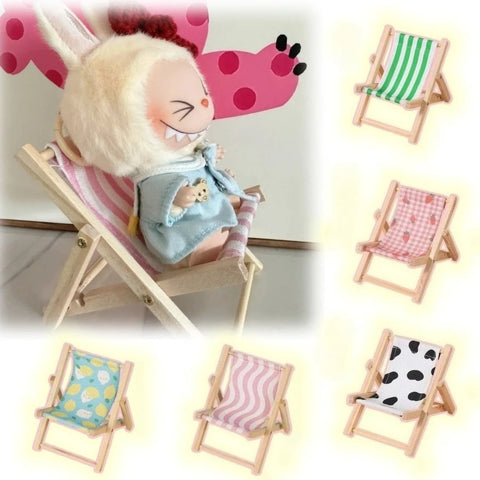 Cute Labubu Doll Chair Mobile Phone Holder & Summer Swimsuit Dress with Slippers Doll Shirt Sea Beach Style