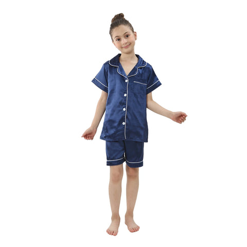 Summer Short Sleeve Satin Pajamas Silk Fabric Girls Sleepwear Boys Nightwear Solid Children's Pajama Sets Pyjamas Boy Baby Wear