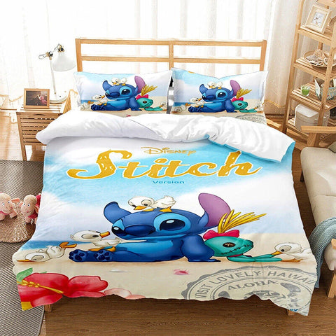 2/3 Pcs Lilo and Stitch Duvet Cover Bedding Set Gift Boy Girl Adult Single Double Queen Size One Quilt Cover Two Pillowcases
