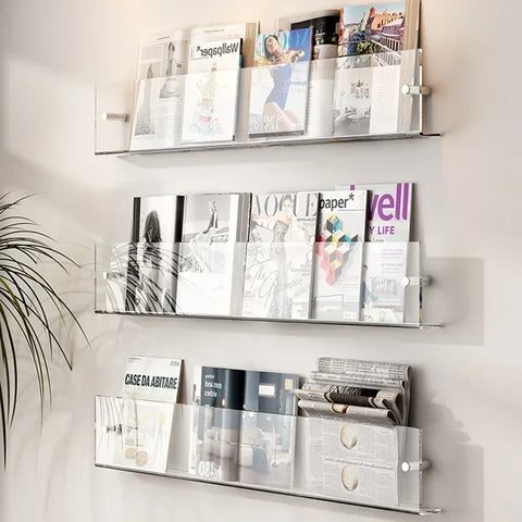 1pcs INS Transparent Acrylic Wall Decoration Magazine Storage Rack  Children's Picture Book Newspapers Records Wall Mounted Shef