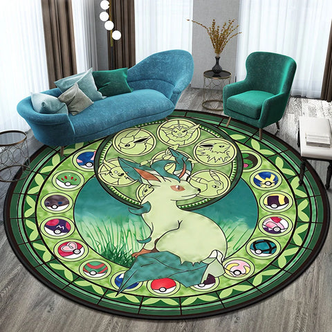 Pokémon Cartoon HD Printed Round Carpet for Living Room Rugs Camping Picnic Mats Flannel Anti-Slip Rug Yoga Mat Gifts