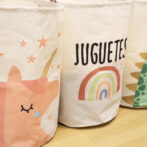 Large Capacity Baby Items Basket Diaper Caddy Organizer Folding Cartoon Printed Dirty Clothes Bucket Toy Storage Basket