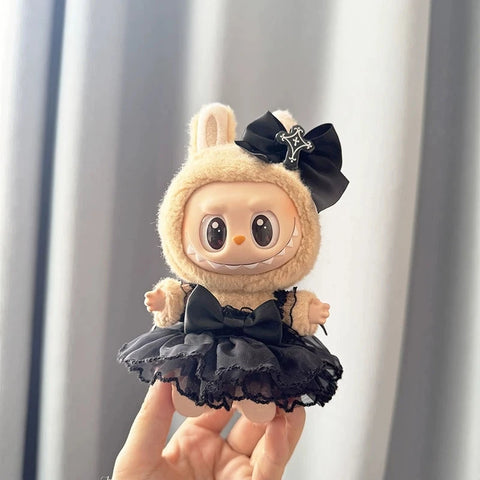 17cm Labubu Plush Pendant Korean Kpop Labubu Idol Clothing Accessories Princess Style Bow Dress Cartoon Cute Idol Outfitset Gift