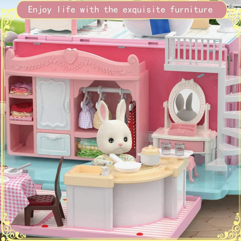 Dollhouse Koala Diary Girl Play House Toy Diy Tour Bus Bedroom Dresser Dining Kitchen Bathroom Shop Pretend Family Toys Girls