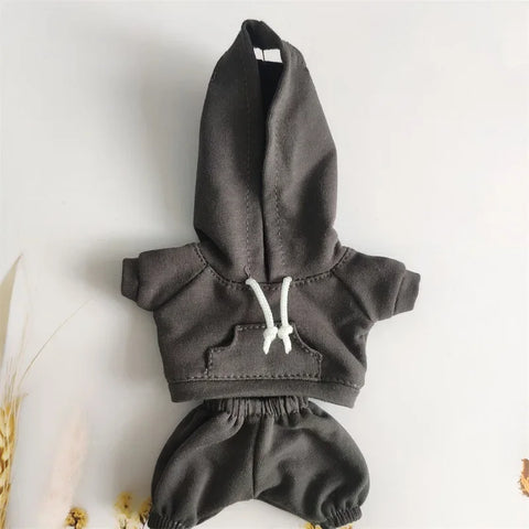 17cm Labubu Doll Black Hoodie Sweatshirt and Pants Set for Doll DIY Outfit Gift