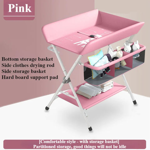 Portable Baby Changing Table for Nursery Height Adjustable Foldable Diaper Table with Swivel Wheels Drying Rack Large Storage