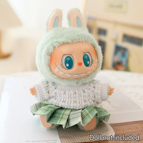 Mini Doll'S Clothes Outfit Accessories for 15-17cm Ropa Labubu & 10cm Cotton Doll Love Hoodie Pink Yarn Skirt Clothing no doll