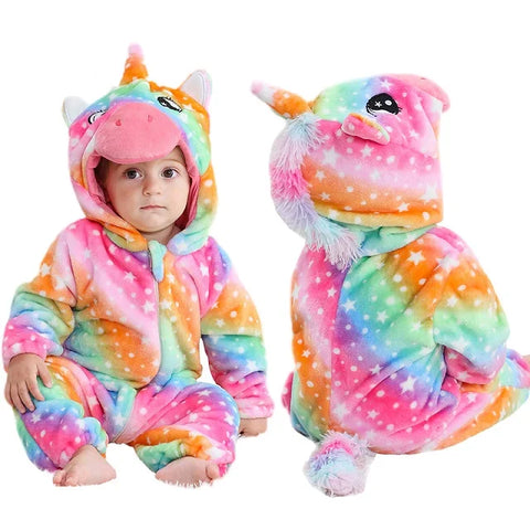 MICHLEY Carniva Baby Rompers Winter Clothes Flannel Hooded Bodysuits Pajamas Animals Overall Jumpsuit For Girls BoysK ids