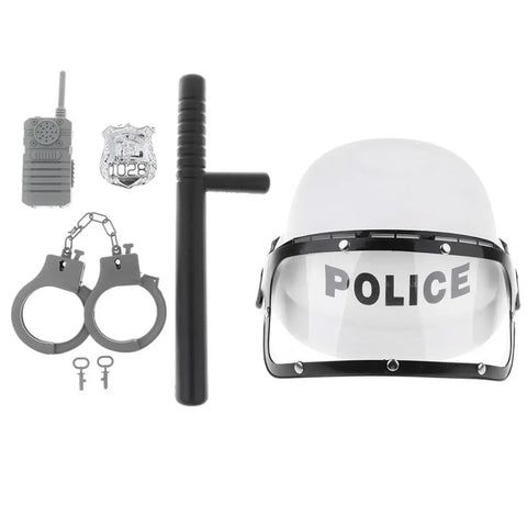 5Pcs/set Toys - Kids Dress Up Role play set Riot Cop Helmet, Badge, spontoon, Cuffs, and Costume Set