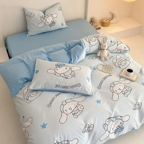 Cinnamoroll Kids Duvet Cover Cartoon Kuromi Bed Three-Piece Set Cute Hello Kitty Quilt Cover Pillowcase for Bedroom Decoration