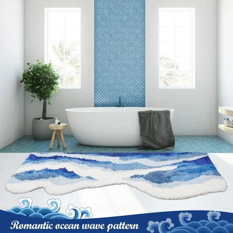 VIKAMA Upgraded Material Wave Creative Non-slip Bathroom Carpet Ocean Bedroom Bedside Rug Living Room Kitchen Mat Home Decor