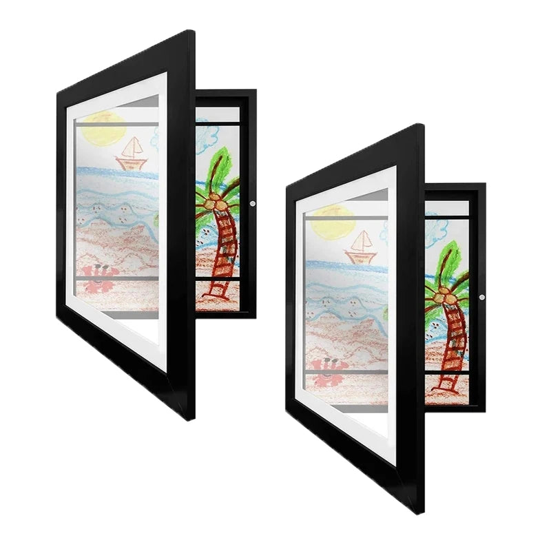 2pcs Children Drawing Frame Magnetic Front Open Wooden KIDS Art Frame Poster Photo Paintings Pictures Display Wall Picture Frame