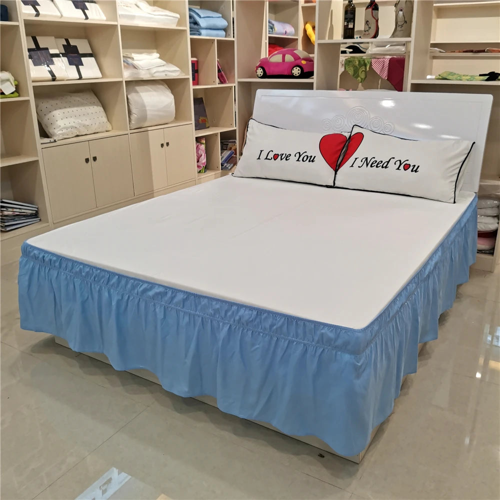 Solid Color Elastic Bed Ruffles Bed Skirt Wrap Around Style Easy Fit 15 Inch Drop Dust Ruffle Bed Skirts Corners Fade Resistant