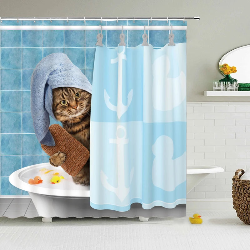 Funny Shower Curtains Bathroom Curtain With Hooks Decor Waterproof Cat Dog 3d Bath 180*180cm Creative Personality Shower Curtain