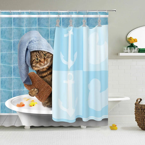 Funny Shower Curtains Bathroom Curtain With Hooks Decor Waterproof Cat Dog 3d Bath 180*180cm Creative Personality Shower Curtain