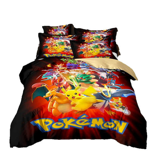 3D Printed Pikachu Bedding Set,Pokemon Duvet Cover,Anime Quilt Duvet Pillowcase for Children Girls Boys Teenagers Adults