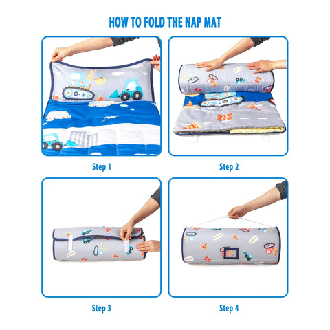 Nap Mats for Preschool Slumber Bags for Boys Girls Toddler Bedding Sleeping with Removable Pillow and Fleece Blanket Cartoon