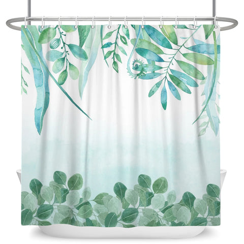 Green Plant Leaf Vines Flowers Shower Curtain Print Modern Nordic Minimalist Polyster Home Decor Bathroom Curtain with Hooks