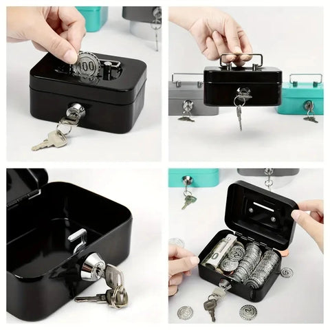 Lockable Money Safe Box with Key Metal Cash Box Portable Piggy Bank Sturdy Security Box Mini Coin Collection for Kids