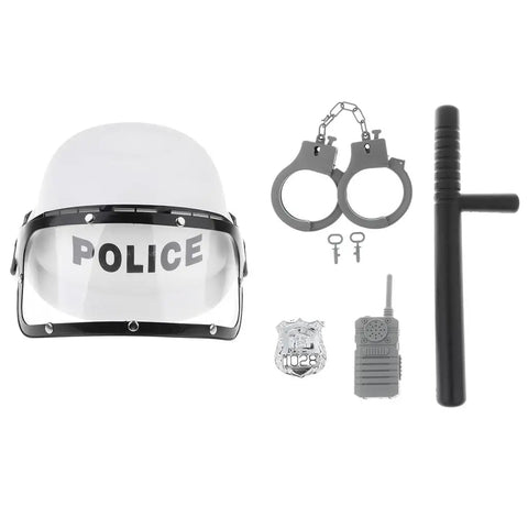 5Pcs/set Toys - Kids Dress Up Role play set Riot Cop Helmet, Badge, spontoon, Cuffs, and Costume Set