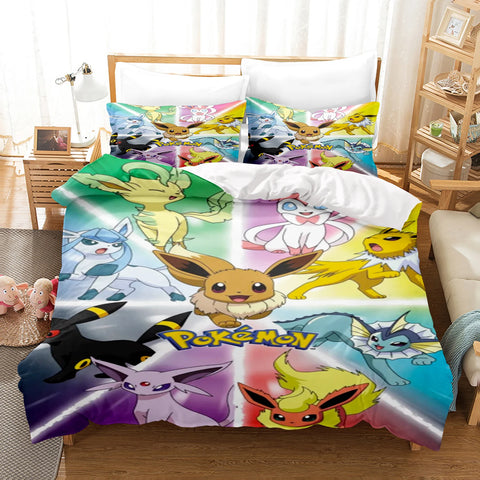 Pokémon Bedding Set  3D Children'S Bedding Set 3-Piece 1 Quilt Duvet Cover King Size Twin Covers Children Printed 100% Polyester