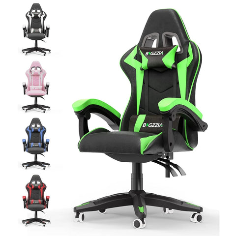 Ergonomic Gaming Chair Gamer Chairs with Lumbar Cushion + Headrest, Height-Adjustable Computer Office Chair for Girls, Boys