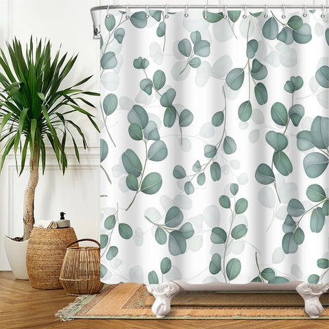 Green Plant Leaf Vines Flowers Shower Curtain Print Modern Nordic Minimalist Polyster Home Decor Bathroom Curtain with Hooks