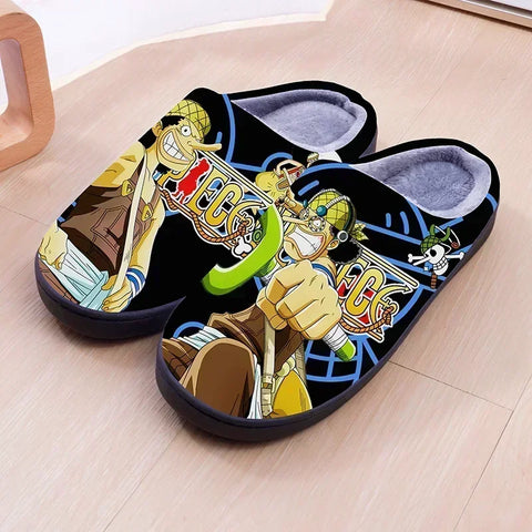 ONE PIECE Cartoon Warm Plush Cosplay Slippers Couple's Indoor Non-slip House Slides Men And Women Toe Wrap Home Cotton Shoes