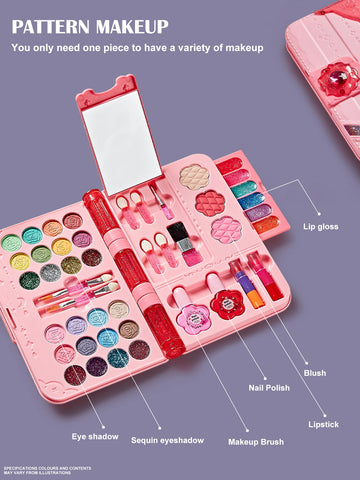 Kids Makeup Kit for Girl, Washable Play Make Up Toys Set with Mirror, Beauty Dress Up Set Toys for Age 3 4 5 6 7 8 9 10 11 12 Ye