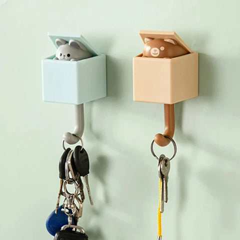 Key Holder Wall House Cat Keychain Hangers Key Rack Wall Hook Cartoon Self Adhesive Bedroom Door Hooks Animal Home Decor Hooks