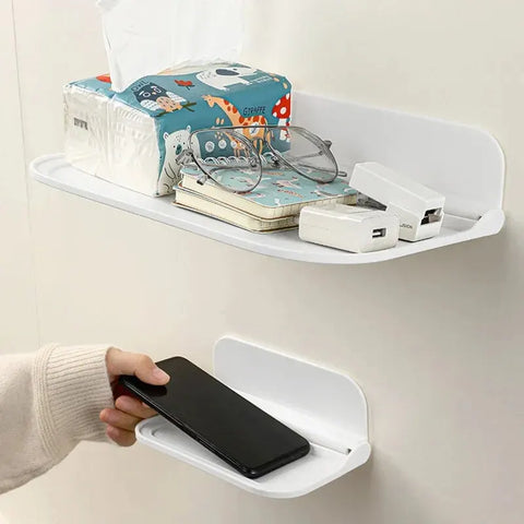 Folding Wall Mounted Shelf Saving Space Foldable Storage Rack Punch-Free Phone Holder Wifi Router Storage Tray BathroomOrganizer