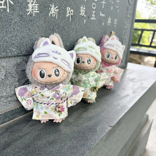 For 15/17cm Labubu Doll Summer Fresh Style Japan Kimono Set Gentle Light Color Clothes Doll Accessories