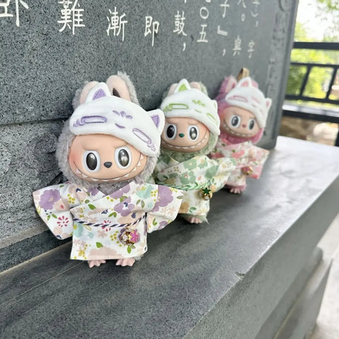 For 15/17cm Labubu Doll Summer Fresh Style Japan Kimono Set Gentle Light Color Clothes Doll Accessories