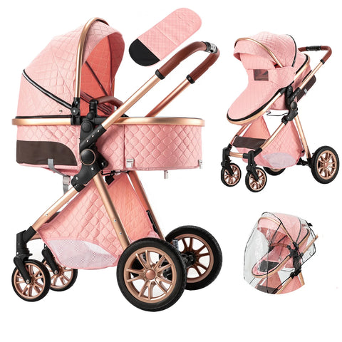 Luxury Baby Stroller 2 in 1 Foldable Stroller High landscape Newborn Baby Bassinet Puchair Lightweight baby cart with comfort