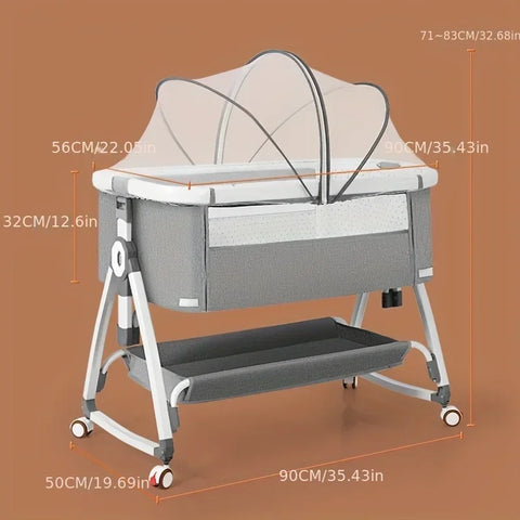 Multi Functional Baby Crib with Foldable Height Adjustment Splicing, Portable and Movable Bedside Swing, Cradle, Sleeping Bed