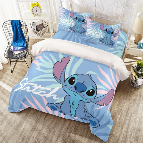 Duvet Cover Stitch Cute Cartoon Kids Duvet Cover Lightweight 3D Printing Anime Bedding Set, 2/3 Piece Bedding Set for Kids Adult