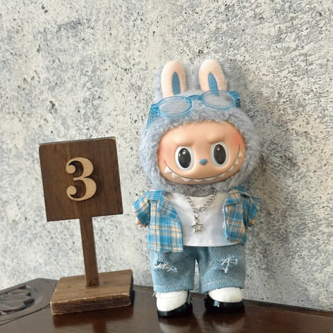 Labubu Summer Shirt & Ripped Jeans - Cool Casual Outfit for 17cm Vinyl Dolls with a Trendy Summer Vibe