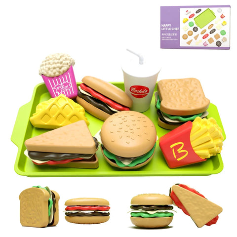Children Hamburger Pretend Play Cooking Toys Set Mini Simulation Food Kitchen Toys For Girls Sandwich Fries Burger Assembly Game