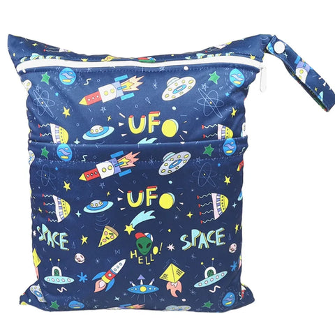 [Sigzagor]Wet Dry Bag With Two Zippered For Baby Diapers Nappies Waterproof Reusable 36cmx29cm