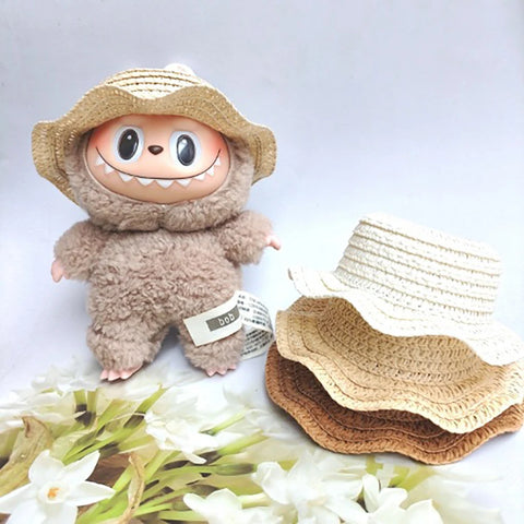 For Sitting Party Labubu Hat Open Top Straw Hat Woven Hat Labubu outfit Accessories